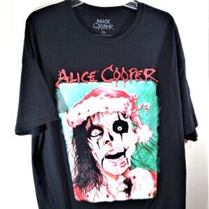 Alice Cooper Alice Claus Christmas Card T-Shirt Black Rock Band Tee Men's 2XL